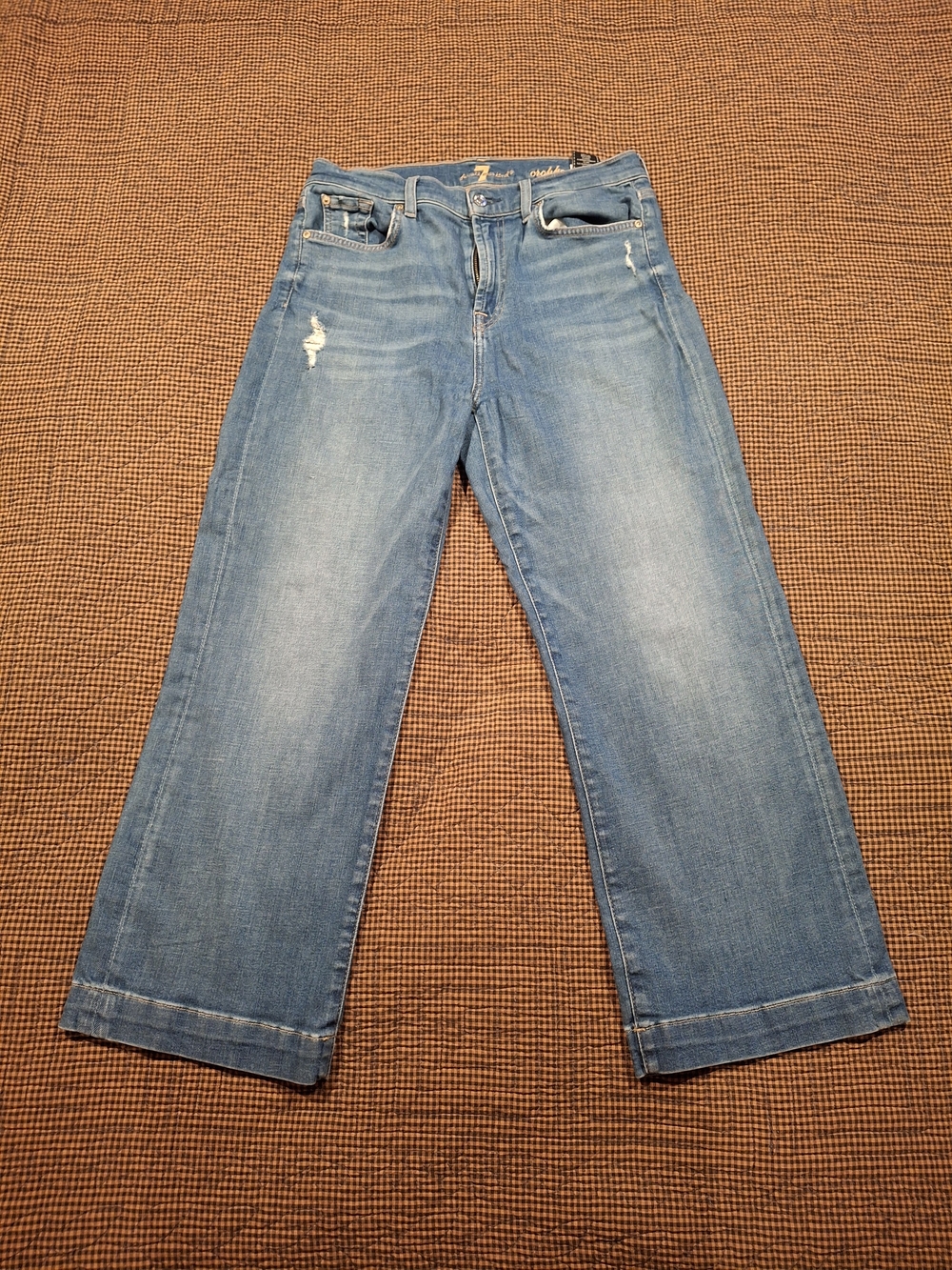 7 For All Mankind Light Blue "Cropped Alexa" Wide-Leg Jeans